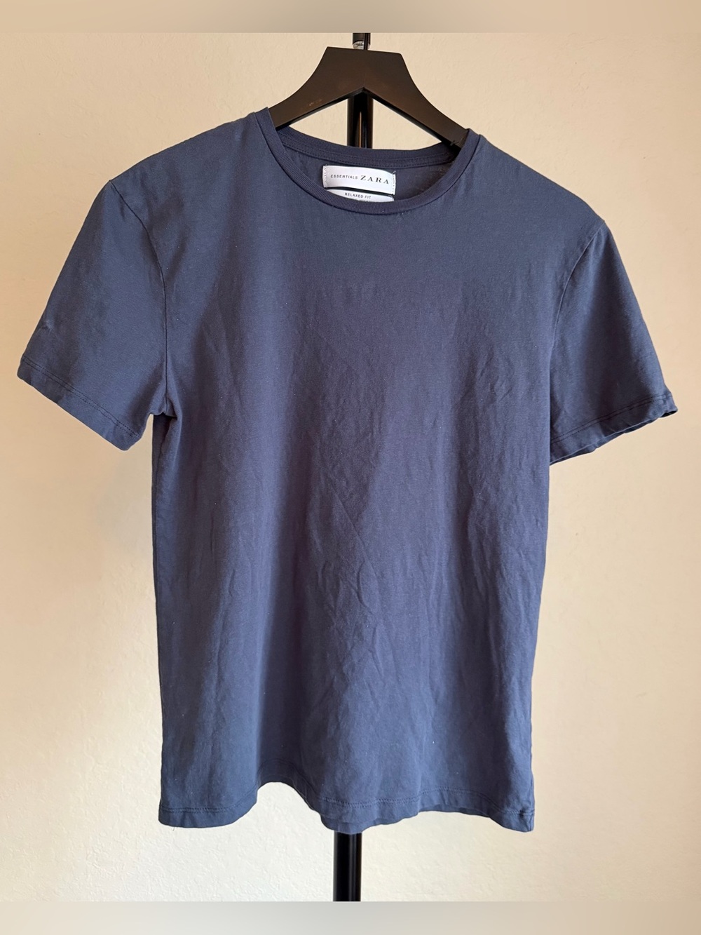 Zara Men Short Sleeve Crew T-Shirt in Navy